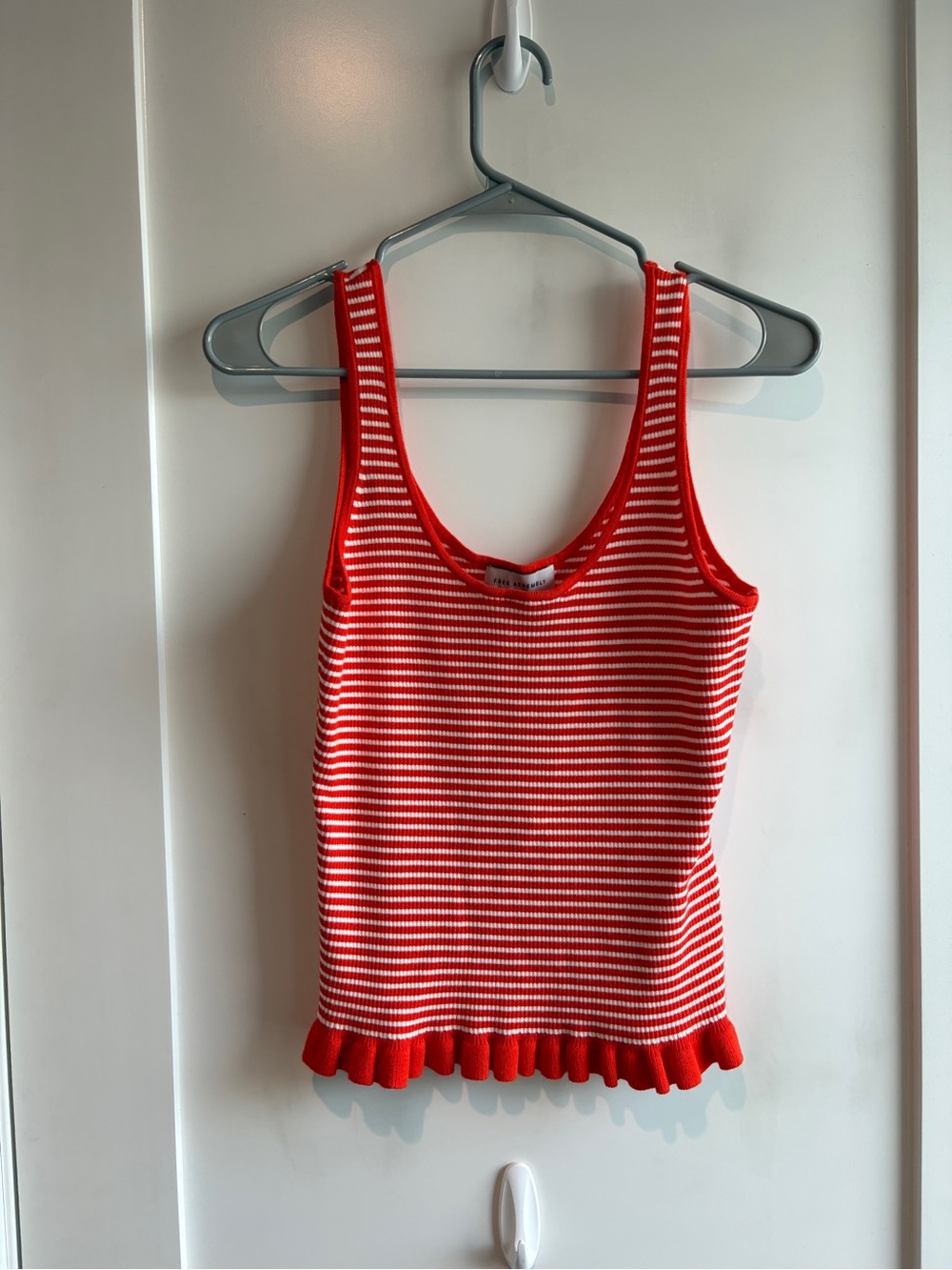 Striped Red & White Ruffled Hem Tank Top